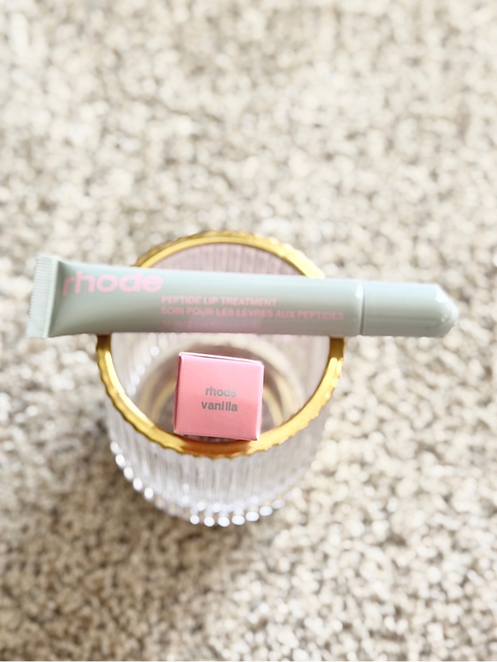 RHODE Vanilla Peptide Lip Treatment — Mint Tube with Pink Cap Box
